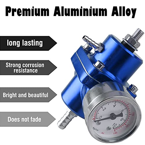 BARTOO Universal Adjustable Fuel Pressure Regulator Kit, Aluminum Fuel Regulator,Adjustable Gas Oil Injection Pressure Regulator with 0-140 PSI Gauge -Blue - color: Blue