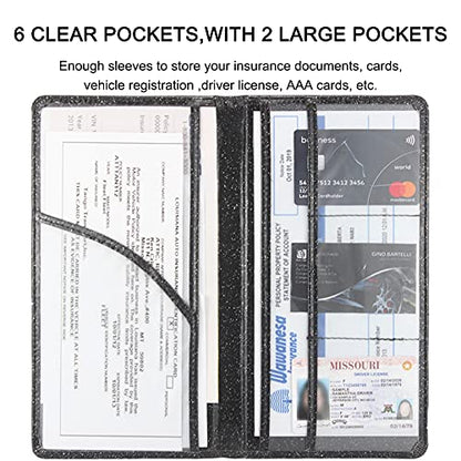 Car Registration and Insurance Holder, Premium Leather Insurance and Registration Holder,vehicle Glove Box Car Organizer, with Magnetic Shut for Cards, Driver License (Glitter Black) - color: 05-Glitter Black