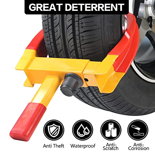 KAYCENTOP Universal Wheel Lock, Security Trailer Wheel Lock, Tire Lock Anti Theft for Trailers Golf Cart SUV Boat ATV Motorcycle Camper, 3 Keys (Yellow-Red) - color: 1pcs Red/yellow