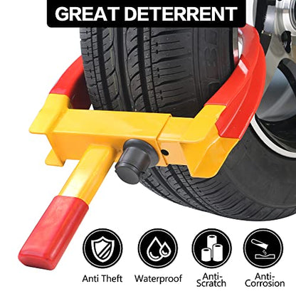 KAYCENTOP Universal Wheel Lock, Security Trailer Wheel Lock, Tire Lock Anti Theft for Trailers Golf Cart SUV Boat ATV Motorcycle Camper, 3 Keys (Yellow-Red) - color: 1pcs Red/yellow