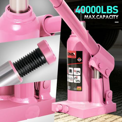 DNA Motoring 2 tons / 4000 lbs Lifting Automotive Welded Hydraulic Bottle Jackfor Sedans Repair, with Manual Handle & Carrying Storage Case, Pink - color: Pink, style: 2 ton