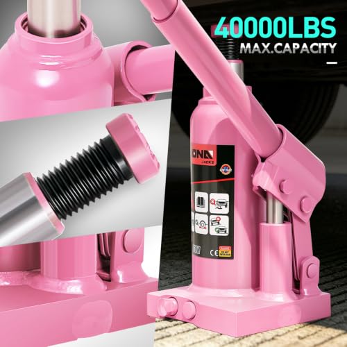 DNA Motoring 2 Tons Hydraulic Car Bottle Jack, Pink, 4000 lbs Capacity | Automotive Welded Bottle Jack For Sedans, Auto Repair House Lift, with Manual handle & Carrying Storage Case - color: Pink, style: 2 ton