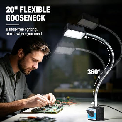 Magnetic Work Light, 1300 Lumens Led Machine Lights | Strong Magnetic Base, 20 inch Flexible Magnetic Lamp, For Garage, Workshop, Bandsaw, Lathe, Drill Press, 120V