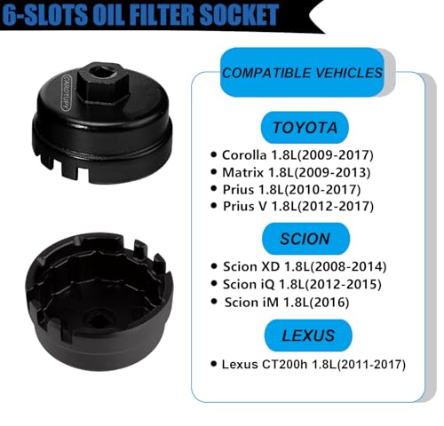 2PCS Oil Filter Wrench Set, Oil Filter Remover Tool 64.5mm 14 Flute Oil Filter Socket Set For Toyota Tacoma 4Runner Camry Tundra RAV4 Lexus ES300h and More