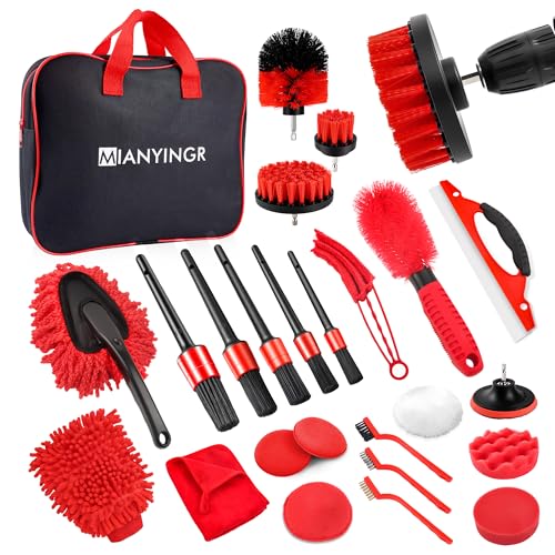 25Pcs Car Detailing Kit with Drill Brushes, Car Cleaning Kit for Interior Exterior, Wheel & Tire Brushes, Polishing Pads for Waxing, Auto Detailing Tools – Gift for Men Dad (25PCS) - size: 25PCS
