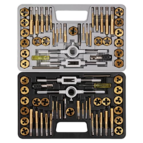 Anfrere Brass Coated 80pcs SAE & Metric Tap and Die Set, Metric Standard Rethreading Tool Kit, Coarse and Fine Threads for Cutting External and Internal Threads, Essential Repair Tool Kit with Case - size: Brass Coated 40pcs Metric & 40pcs Standard