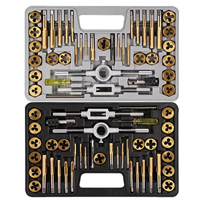 Anfrere Brass Coated 80pcs SAE & Metric Tap and Die Set, Metric Standard Rethreading Tool Kit, Coarse and Fine Threads for Cutting External and Internal Threads, Essential Repair Tool Kit with Case - size: Brass Coated 40pcs Metric & 40pcs Standard