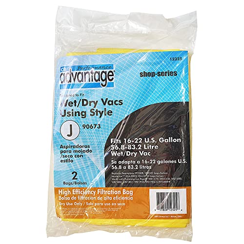 Advantage Wet/Dry Vacuum 16-22 Gallon Shop Vac Replacement High Efficiency Filter Bags, 2-Pack - size: 16-22 Gallon, style: 2-Pack