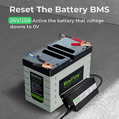 24V 15A LiFePO4 Battery Charger, RoyPow 24V Lithium LiFePO4 Battery Charger 29.2V Lithium Battery Chargers, 15A Smart Battery Maintainer, Designed for 24V LiFePO4 Deep Cycle Rechargeable Batteries