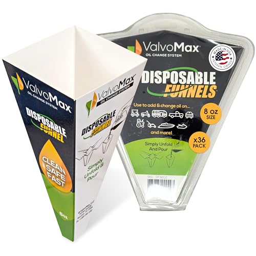ValvoMax Disposable Funnels, 36-Pack (8oz) – Glossy Cardstock Paper Funnels for Oil Changes, Automotive Fluids, Coolant, and Household Liquids - size: 8 oz (Pack of 36)