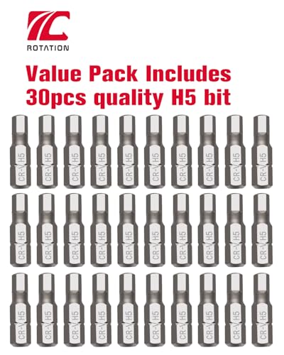ROTATION 30-Piece H5 Bit Set, Impact Grade, 1/4-inch Hex Shank, Chrome Vanadium Steel - color: H5