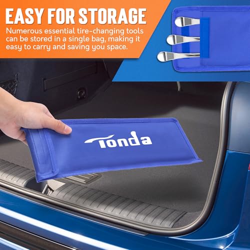TONDA Tire Spoons, Tire Changing Kit for Motorcycle Dirt Bike Lawn Mower Tractor, Tire Removal Tool Set with Rim Protectors, Valve Tool, Valve Cores, Valve Caps, Valve Stems, Storage Bag
