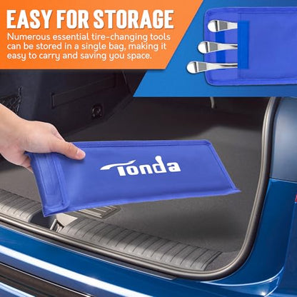 TONDA Tire Spoons, Tire Changing Kit for Motorcycle Dirt Bike Lawn Mower Tractor, Tire Removal Tool Set with Rim Protectors, Valve Tool, Valve Cores, Valve Caps, Valve Stems, Storage Bag