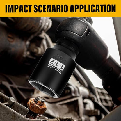 1/2 Inch Drive 1-1/2 Inch Deep SAE 6 Point CR-MO Impact Socket | Radius Corner Design,Square Chamfered Opening,Axle Nut Impact Grade Socket for Easy Removal - size: 1/2” Drive 1-1/2 Deep, style: 1/2" Drive Deep Socket