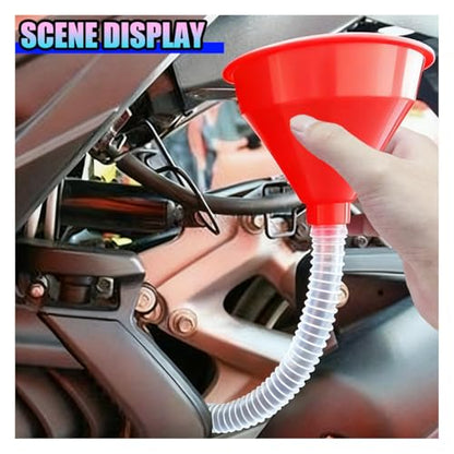 3PCS Automotive Funnels Set, Wide Mouth Plastic Fuel Funnel with Long Neck, Flexible Right Angle Funnel with Detachable Spout, Filter, Hand Siphon Pump, for Gasoline/Coolant/Engine Oil (Orange)