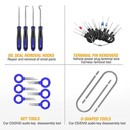 GOOACC 200Pcs Trim Removal Tool, Auto Push Pin Bumper Retainer Clip Set Fastener Terminal Remover Tool Adhesive Cable Clips Round Handle Crowbar Removal Kit Car Panel Radio Removal Auto Clip Pliers - color: 200Pcs Clips Removal Kit Blue