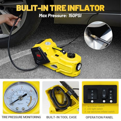 5 Ton 12V Electric Car Jack Kit with Impact Wrench & Air Compressor, Portable Emergency Tire Change Kit for SUV, Truck, Sedan, EV (Lifting Range 5.31-14.17 Inch)