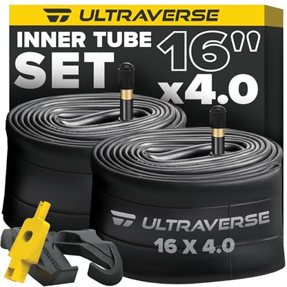 Ultraverse 20x4.0, 24x4.0, 26x4.0, 20x3.0, 26x3.0, 16x4.0/3.0, Inner Tubes | Schrader Valve, Ideal for Mountain Bikes & E-Bikes with Fat Tires, Durable & Reliable 2 Pack with Tire Levers - size: 16 inch x 4.0