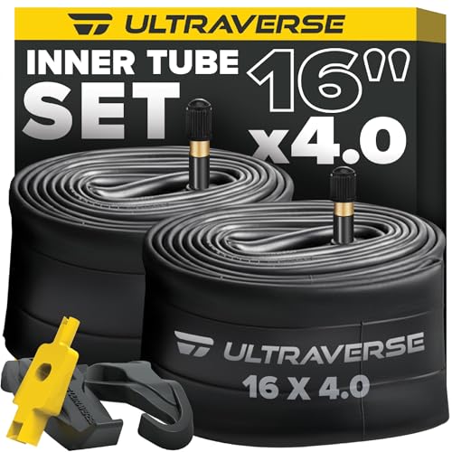 Ultraverse 20x4.0, 24x4.0, 26x4.0, 20x3.0, 26x3.0, 16x4.0/3.0, Inner Tubes | Schrader Valve, Ideal for Mountain Bikes & E-Bikes with Fat Tires, Durable & Reliable 2 Pack with Tire Levers - size: 16 inch x 4.0