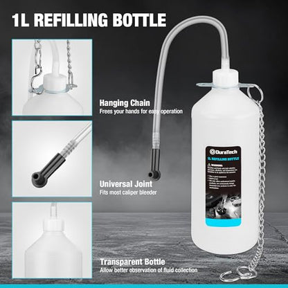 DURATECH 2L Manual Brake Bleeder Kit with 3 Master Cylinder Adapters, One Person Brake Fluid Pressure Bleeder with 1L Refilling Bottle, Large Capacity, Compatible with Most Vehicles
