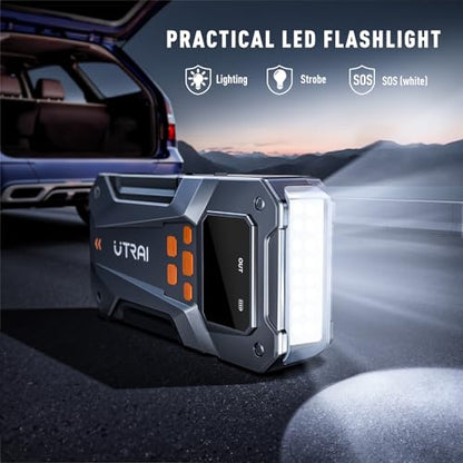 UTRAI 5500A 150PSI Jump Starter with Air Compressor, 12V Portable Jump Box (All Gas/10L Diesel), Jump Pack with LED Light, Car Jumper with Jumper Cables, Storage Case Included - color: Silver