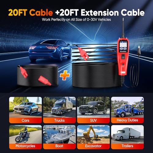 Autel PowerScan PS100 Power Circuit Probe Kit 2026, for All 12V 24V Cars | Automotive Relay Tester Electrical Wire Tracer, Breaker Finder Multimeter, Ground Check Activate Component, 40ft Cable