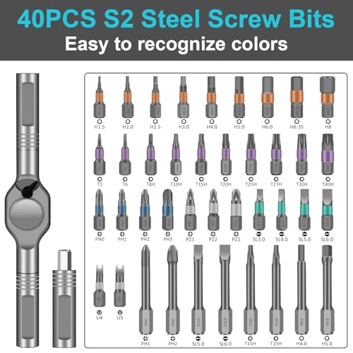 42 in 1 Magnetic Ratchet Screwdriver sets with S2 Steel Bits | Multi tool set for Furniture Assembly, Electrical Appliance Repair, Bicycle Tools, Gift - color: Medium Gray