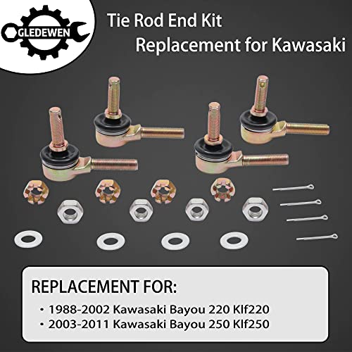 Tie Rod End Kit, Fit for 88-02 Kawasaki Bayou 220 Klf220, 03-11 250 Klf250 | Ball Joint Set, ATV UTV Part Accessories, 2 Tie Rods and 4 Tie Rod Ends - size: Kawasaki