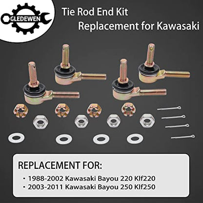 Tie Rod End Kit, Fit for 88-02 Kawasaki Bayou 220 Klf220, 03-11 250 Klf250 | Ball Joint Set, ATV UTV Part Accessories, 2 Tie Rods and 4 Tie Rod Ends - size: Kawasaki