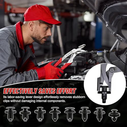 Car Clip Pliers, Spring-Loaded Panel Clip Removal Pliers Tool, Professional Automotive Plastic Fastener Remover for Door Panels, Interior & Exterior Trim, Push Pin & Rivet Disassembly Without Damage