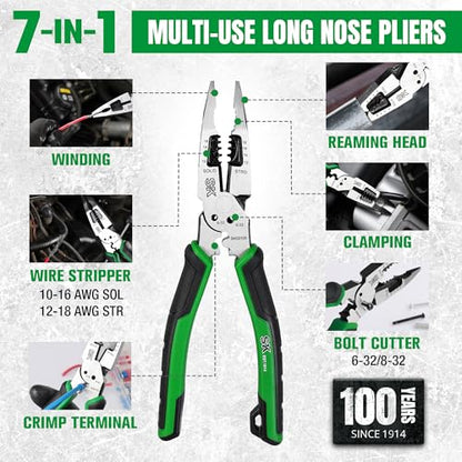 SK 8-Inch Multi-Use Long Nose Pliers, Needle Nose Pliers, 7-IN-1, Ergonomic Anti-slip Handle for Comfortable Grip - style: Multi-Use Long Nose Pliers