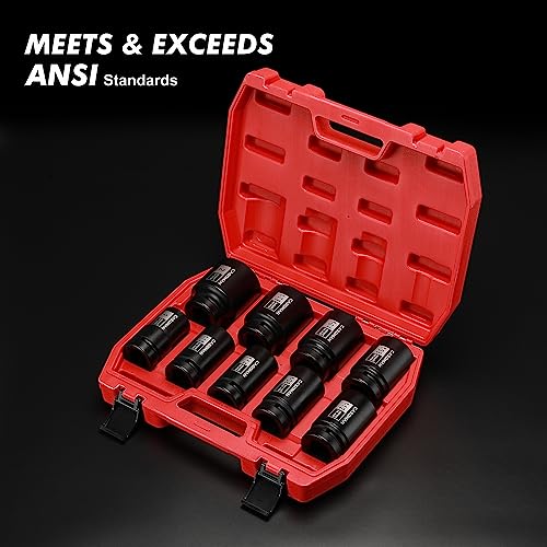 CASOMAN 1-Inch Drive Spindle Axle Nut Impact Socket Set, Deep, 1" to 2", 9PCS Impact Large Socket Set, 6-Point, SAE, CR-MO - size: 9 pcs (25.4 mm - 50.8 mm), style: Deep