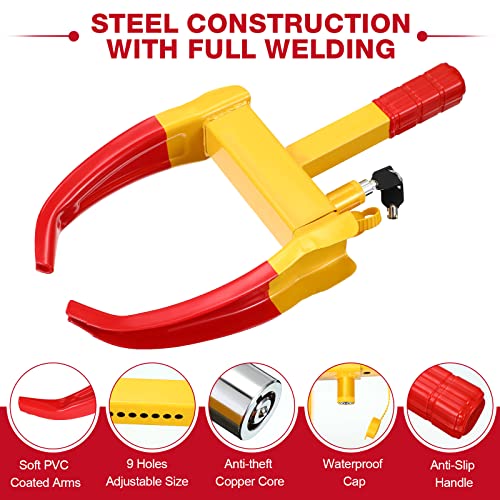 2 Pcs Wheel Lock for Cars, Heavy Duty Trailer Wheel Lock Universal Security Anti Theft Tire Clamp for Vehicles Boot Camper SUV ATV Boat Motorcycle Deterrent(Red) - color: Red