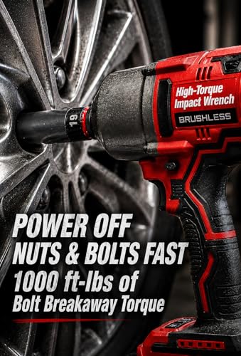 20V Brushless Cordless 1/2 in. High Torque Impact Wrench Kit – 1000 ft-lbs Breakaway Torque – 3-Speed Drive Selector – Friction Ring – Includes 5 Ah Battery & Fast Charger Compatible with Bauer Tools