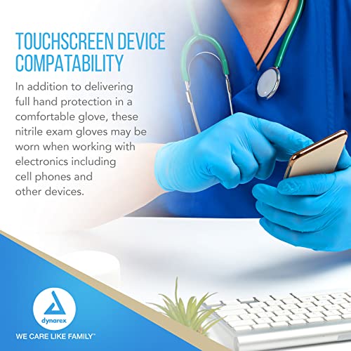 Dynarex Safe-Touch Disposable Nitrile Exam Gloves, Powder-Free, Latex-Free, Touchscreen Friendly & Used by Professionals, Blue, Medium, 1 Box of 100 Safe-Touch Disposable Nitrile Exam Gloves - size: Medium