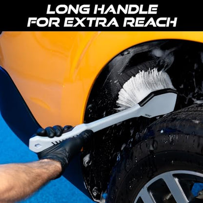 VIKING Car Wash Brush, Wheel and Fender Brush, Long Handle Tire Cleaner for Car Detailing, 16.5 Inch, Grey/Black - size: 16.5 Inch