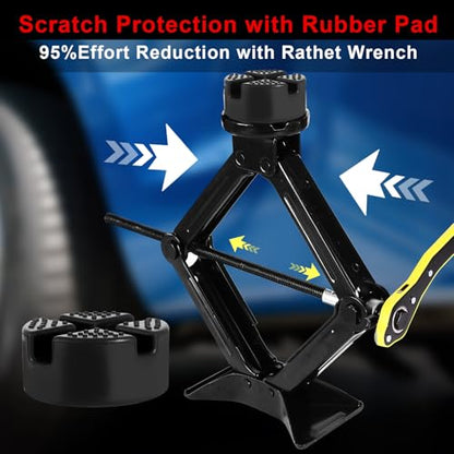 Car Jack Kit 2.5 Ton (5512 lbs),Scissor Jack for Car with Rubber Pad, Equipped with Upgraded Cross Wrench, Portable tire Jack Replacement kit, and SUV MPV car Emergency