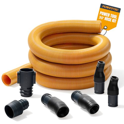 POWERTEC Power Tool Hose Kit with 30’ Vacuum Hose, 4 Quick Change Adapters & Threaded Coupler – Dust Collector Hose Kit for Connecting Table Saw, Power Tools to Shop Vacuums and Dust Collection System - size: 30 Ft. Hose Kit
