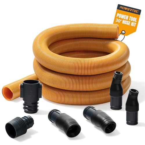 POWERTEC Power Tool Hose Kit with 30’ Vacuum Hose, 4 Quick Change Adapters & Threaded Coupler – Dust Collector Hose Kit for Connecting Table Saw, Power Tools to Shop Vacuums and Dust Collection System - size: 30 Ft. Hose Kit