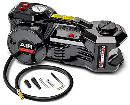 Powerbuilt 12 Volt Electric Jack and Tire Inflator Combo, 2 in 1, Fix Flat Tire or Vehicle Lift with 1 Ton Capacity Emergency Roadside Use Car Battery Charge, 620484