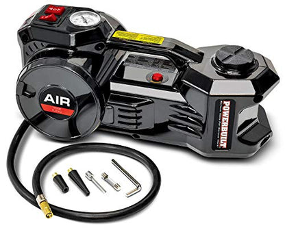 Powerbuilt 12 Volt Electric Jack and Tire Inflator Combo, 2 in 1, Fix Flat Tire or Vehicle Lift with 1 Ton Capacity Emergency Roadside Use Car Battery Charge, 620484