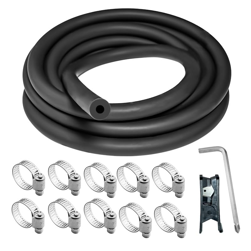 Unicaravan Silicone Vacuum Hose 10FT ID 3/16" (5mm), Wall Thickness 4mm,Matte Black Tubing, With 10PCS Clamps, Tube Cutter, screwdriver,Automotive Marine & Industrial Use - size: 3/16" (5mm) - 10FT + 10PCS Clamps + tube cutter