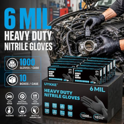 HEAVY DUTY 6 Mil Nitrile Black Gloves Disposable Latex Free Rubber Cooking Cleaning Food Prep Tattoo Gloves 1000PCs - size: Medium