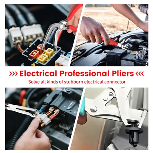 4Pcs Car Clip Pliers and Disassembly Tools, Efficient Multi-Functional Automotive Snap Pliers, Electrical Disconnect Plier for Cars, with Straight & 60° Plier, in Storage Box