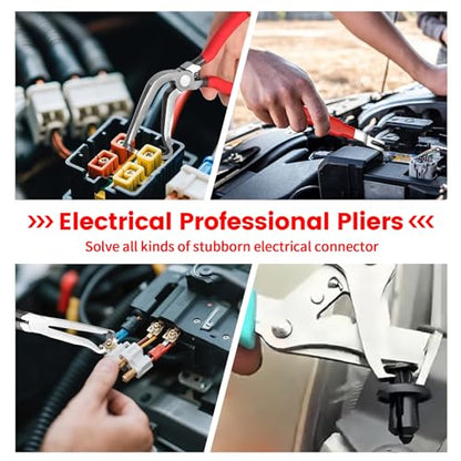 4Pcs Car Clip Pliers and Disassembly Tools, Efficient Multi-Functional Automotive Snap Pliers, Electrical Disconnect Plier for Cars, with Straight & 60° Plier, in Storage Box
