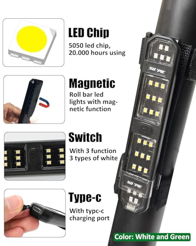 SUNPIE UTV Dome Light SXS Interior Wireless Lighting LED Battery Powered Rechargeable Upgrade Button&Magnet for Polaris Talon/Pioneer Kawasaki Mule/Teryx Can Am ATV Truck Tractor Boat, Four Modes - color: 1 PC of White and Green