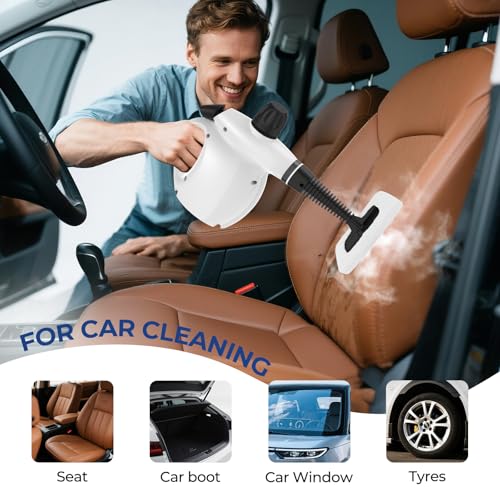 Steam Cleaner, Pressurized Handheld 13pcs Multi-Purpose Natural Deep Cleaning Steamer, Portable Steamer for Cleaning Home, Grout, Kitchen, Car, Window, Upholstery, Bathroom and Clothes, White - color: Black&White