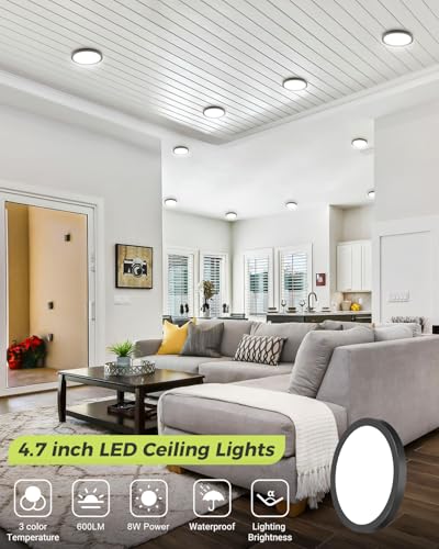 6PACK LED Flush Mount Ceiling Light Fixture Black,4.7Inch 3000k/4500k/6000K Ceiling Light, Ultra-Thin LED Recessed Ceiling Light for Bedroom, Living Room, Kitchen, Hallway - color: Black, size: 4.7Inch-6pack