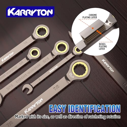 12-Piece Ratcheting Wrench Set (Metric),72 Teeth Ratchet Combination Wrenches Set with Organizer Rack,Cr-V Steel,8-19mm(12PCS),Black Nickel Handle with Golden Ratchet - color: Fixed Head