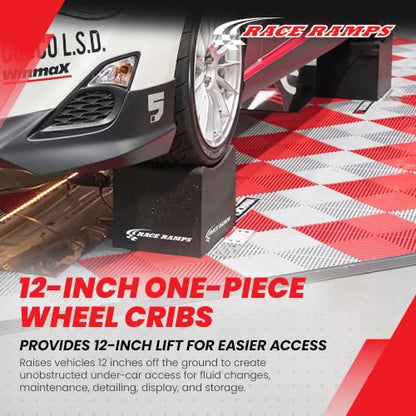 Race Ramps 2-Pack RR-WC-12 Car Wheel Cribs, Lightweight & Non-Scratch for Maintenance & Display, 12" - Portable Automotive Platform Riser for Oil Changes and Garage Use